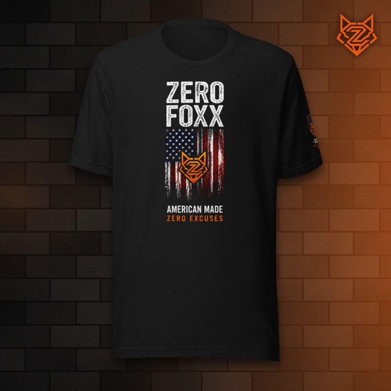 American Flag — American Made, Zero Excuses | Tee — Front