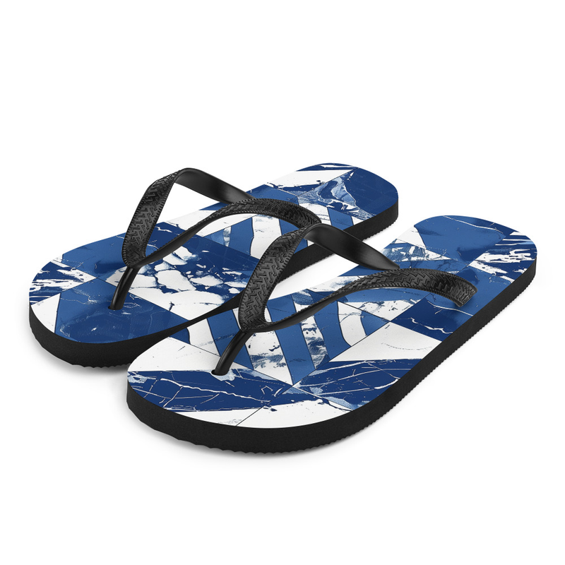 Blue & White Geometric Midcentury Flip-Flops House or Outdoor Slippers