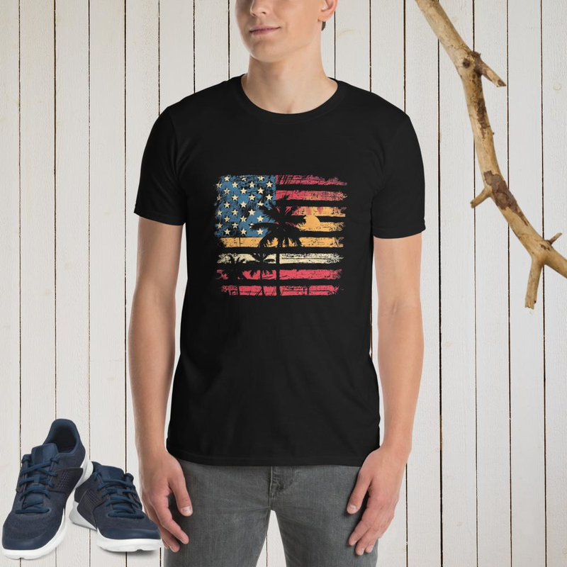 Patriotic American Flag Beach Sunset T-Shirt – Perfect Summer Gift