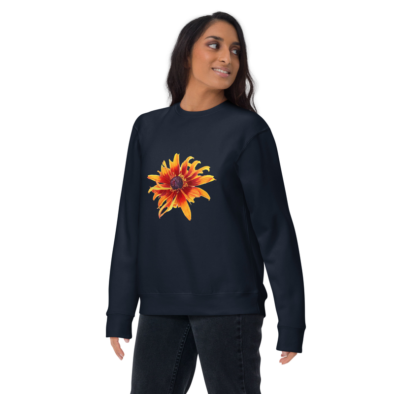 Flaming Flowers - Unisex Premium Sweatshirt – XL, Navy Blazer