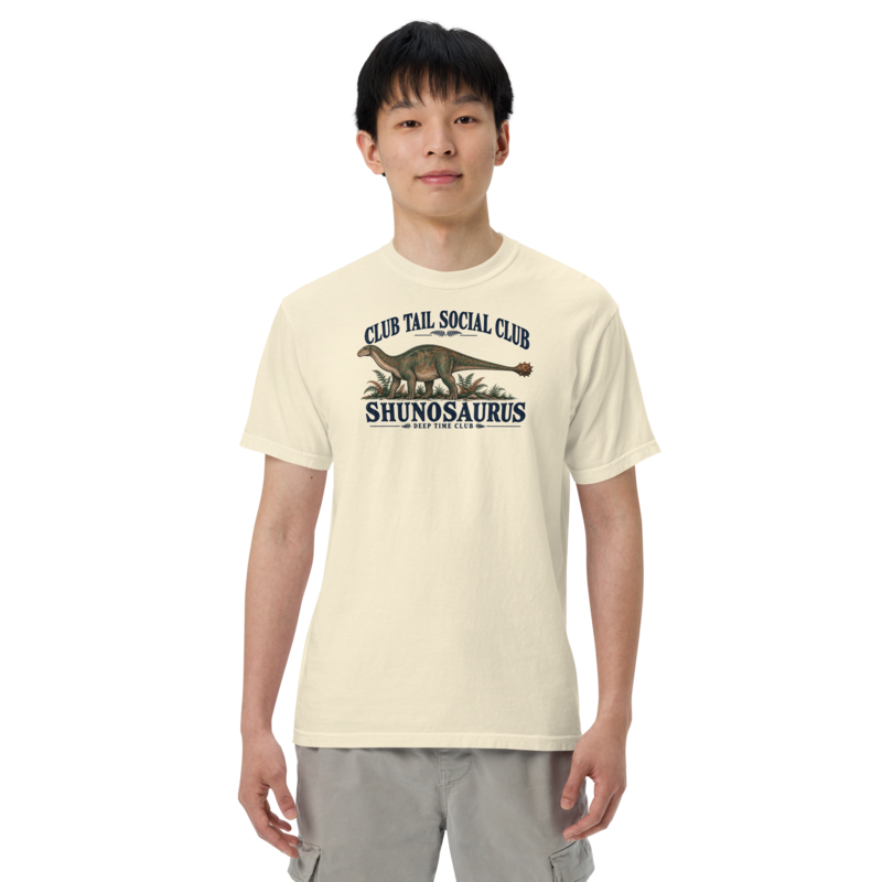 Club Tail Social Club Shunosaurus Tee supplier-rendered on-body front view in Ivory