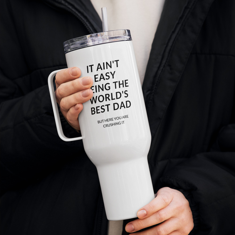 "The World's Best Dad" Travel mug with a handle – 40 oz, White
