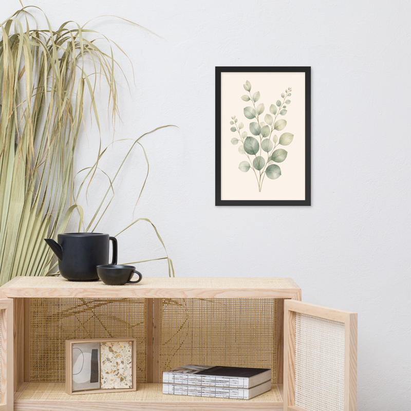 Eucalyptus Stem Framed Botanical Wall Art — Minimalist Watercolor — thumbnail 4