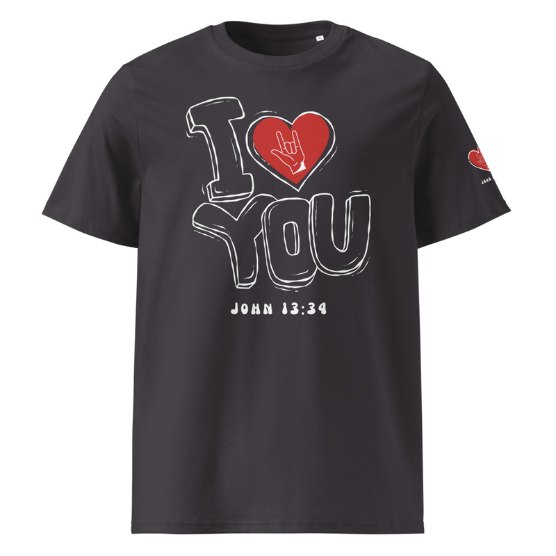 I Love you Unisex organic ribbed neck t-shirt – S, Anthracite