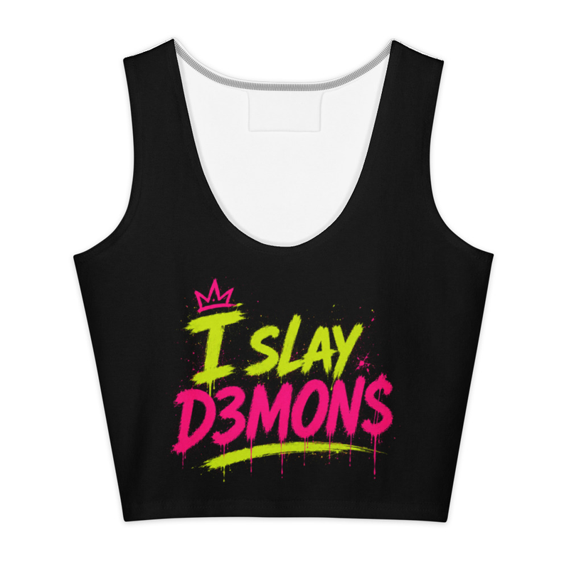 Cotton "I Slay D3M0NS" crop top