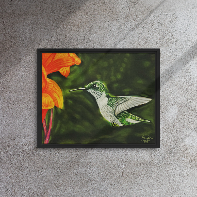 Hummingbird 1 Framed Canvas – 16″×20″, Black
