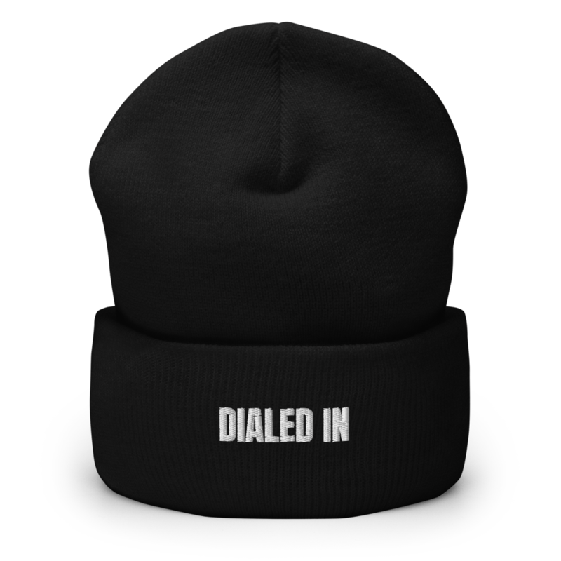 DIALED IN Beanie mockup