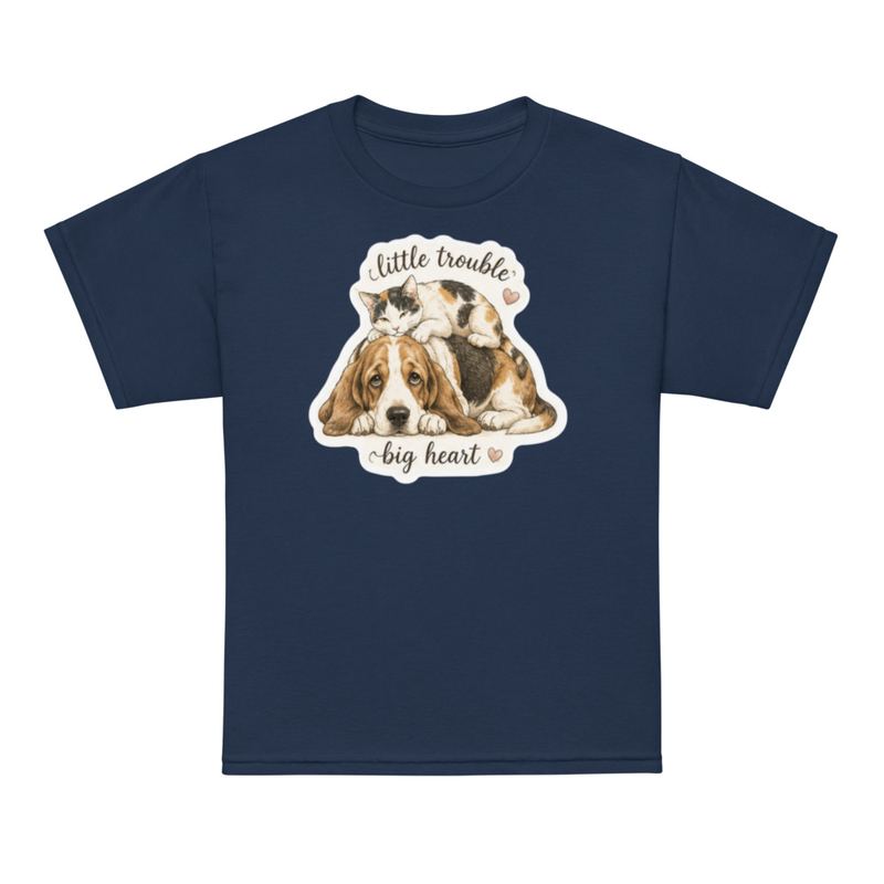Youth t-shirt-Beau & Emma Little Trouble, Big Heart – XS, Navy