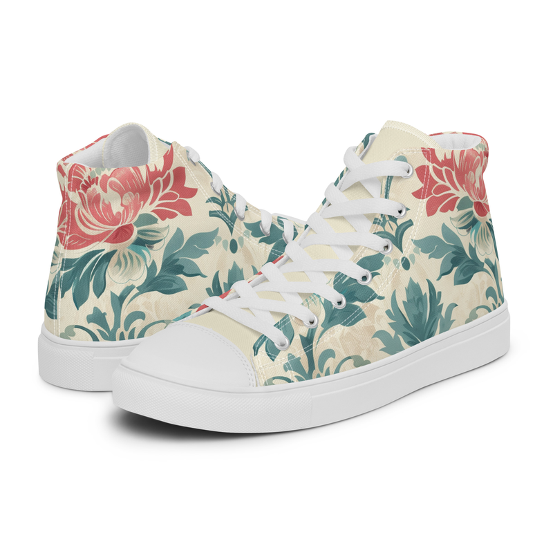 Red Green & Cream Florals Women’s high top canvas shoes