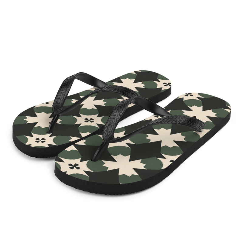 Iconic Green Pattern Flip-Flops House or Outdoor Slippers