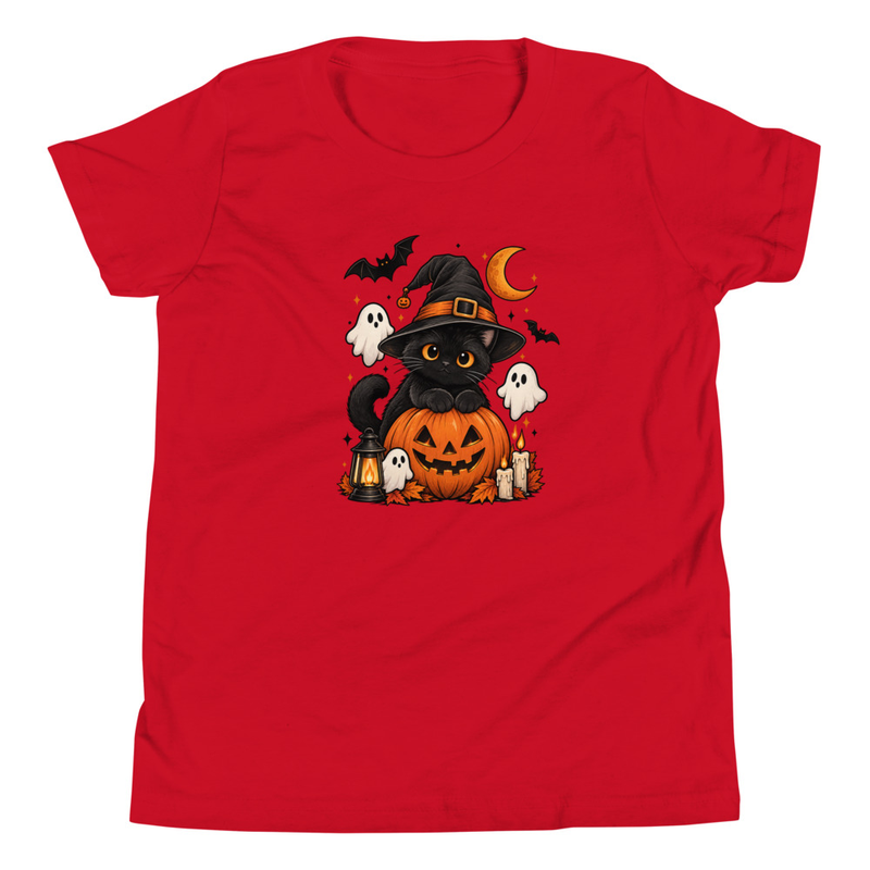 Halloween T-Shirt, Black Cat Witch Pumpkin Ghosts Spooky Halloween Graphic Tee – view 3