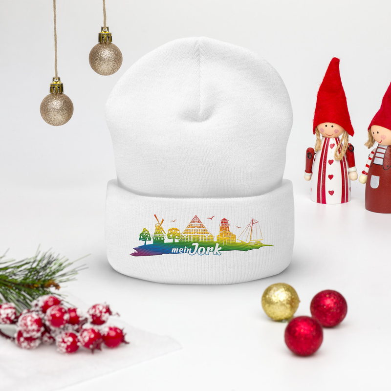  Beanie Regenbogen mit Stickmuster