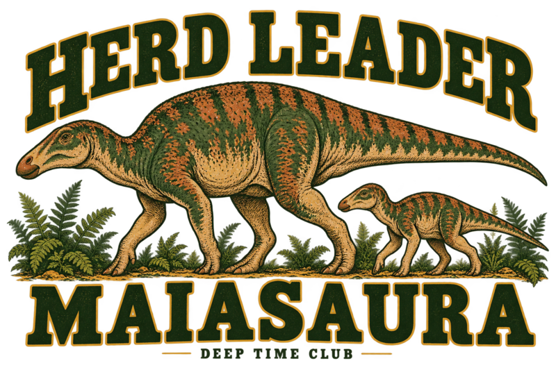 Close view of the original Herd Leader Maiasaura Crewneck graphic