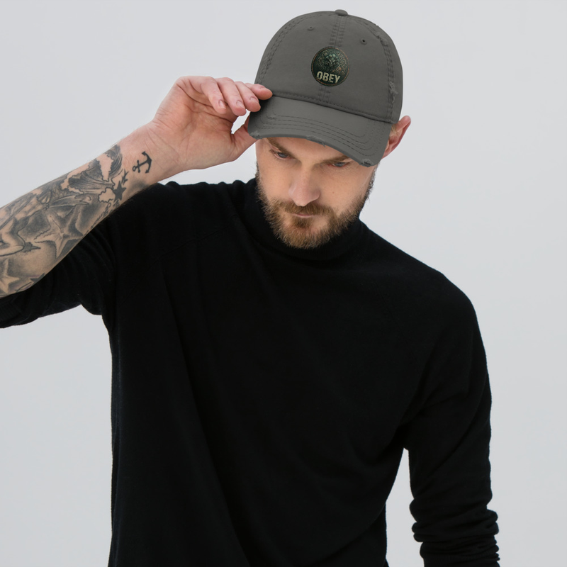 Distressed Dad Hat - OBEY – One size, Charcoal Grey