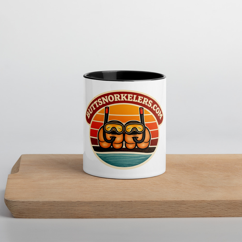 ButtSnorkelers Dive Right In Coffee Mug — black ceramic mug with logo