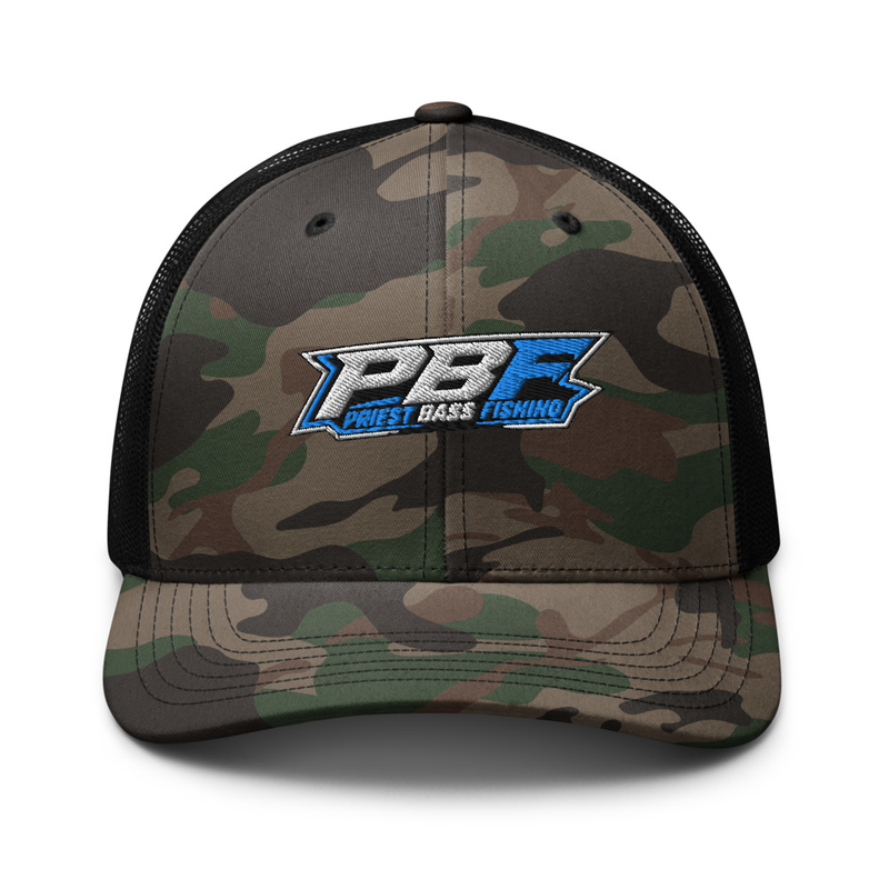 PBF Camouflage Trucker Hat official product mockup