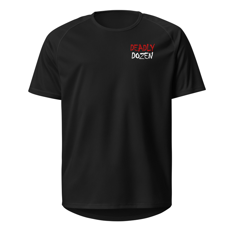 Deadly Dozen Gedrukte Sport-T-hemp - rugdruk, Swart