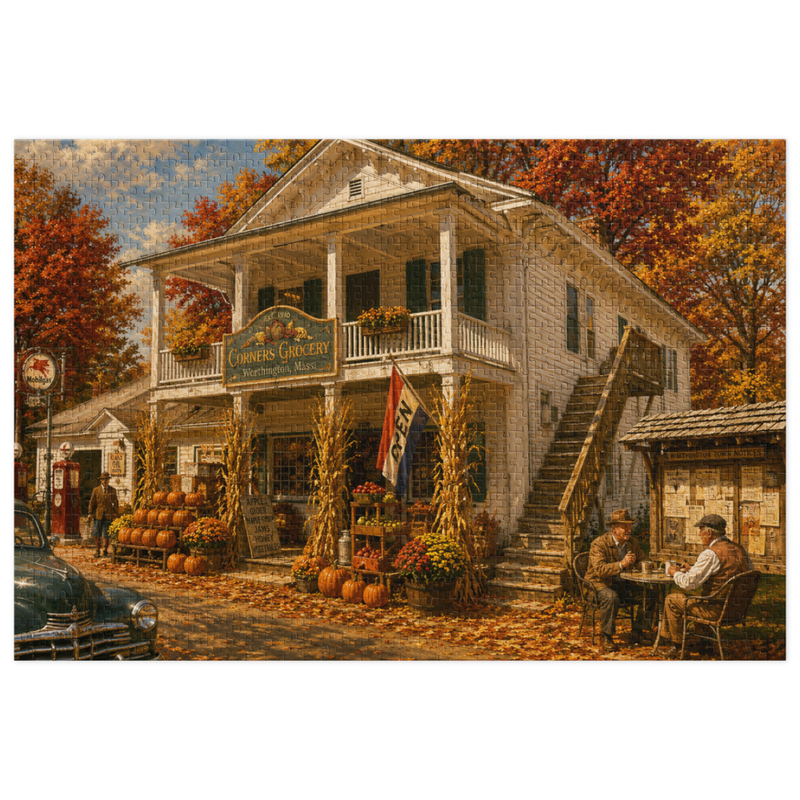 Corners Grocery - Worthington Mass Jigsaw puzzle with tin
