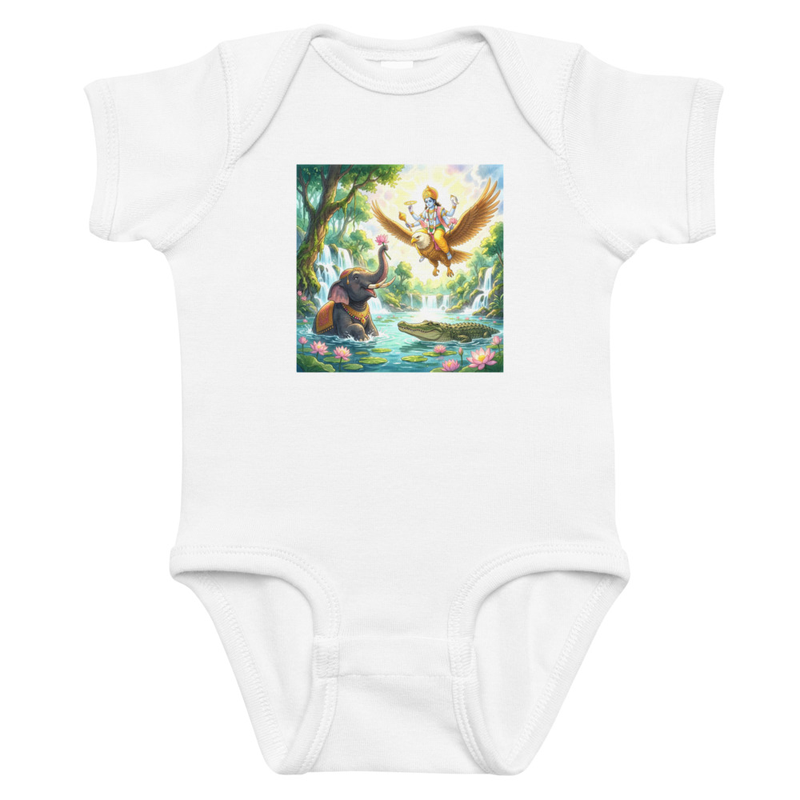 Gajendra Moksha Baby Onesie – 12M, White