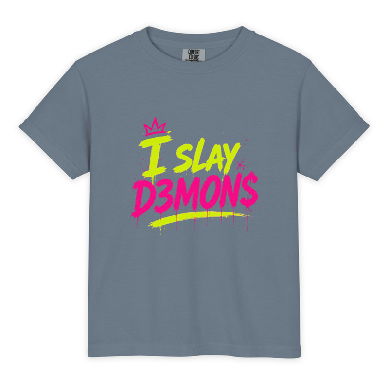 Youth Garment-Dyed Heavyweight "I Slay D3MON$" T-Shirt - Comfort Colors 9018