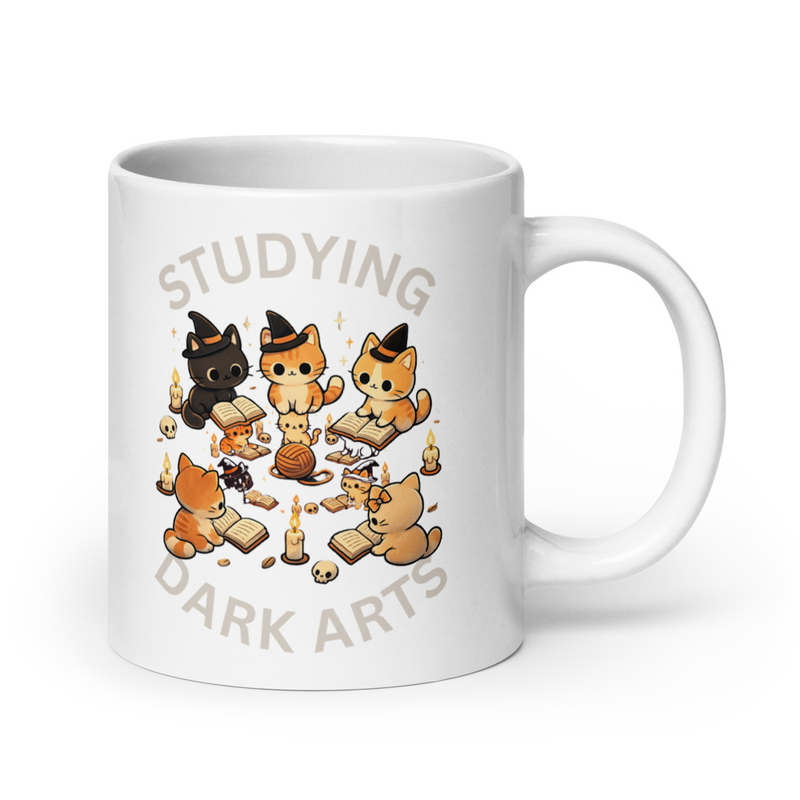 Studying Dark Arts Cat Lovers White glossy mug