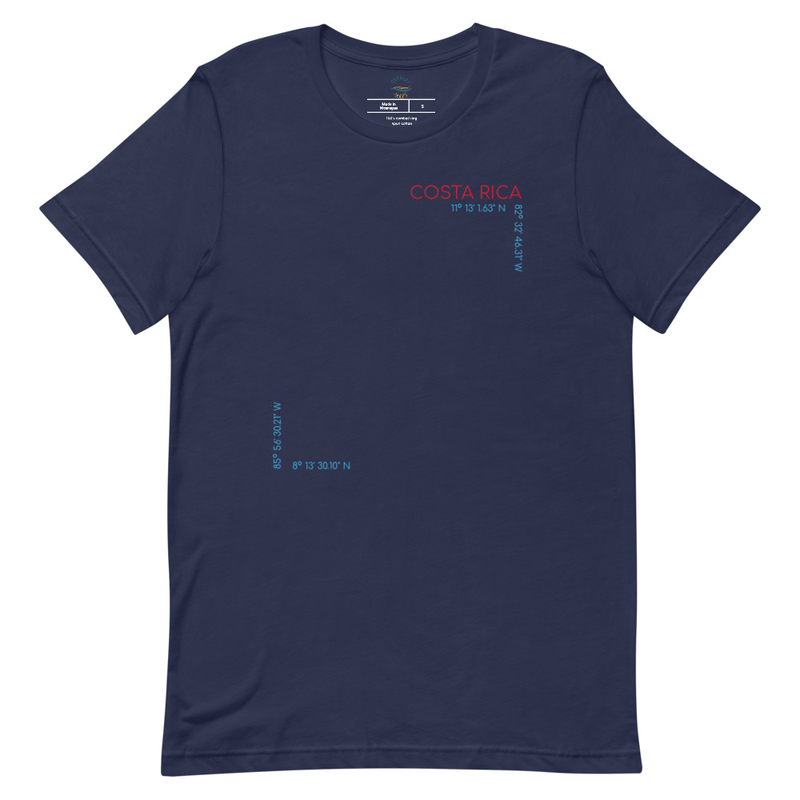 Costa Rica Rivers Map and Coordinates Unisex t-shirt view 3