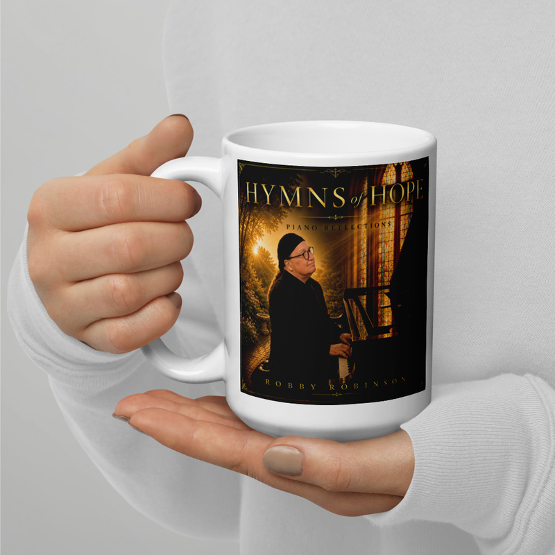 Hymns Of Hope Collector's Mug – 15 oz Start your day with a reminder of faith, comfort, and hope. Featuring the artwork from Hymns Of Hope: Piano Reflections