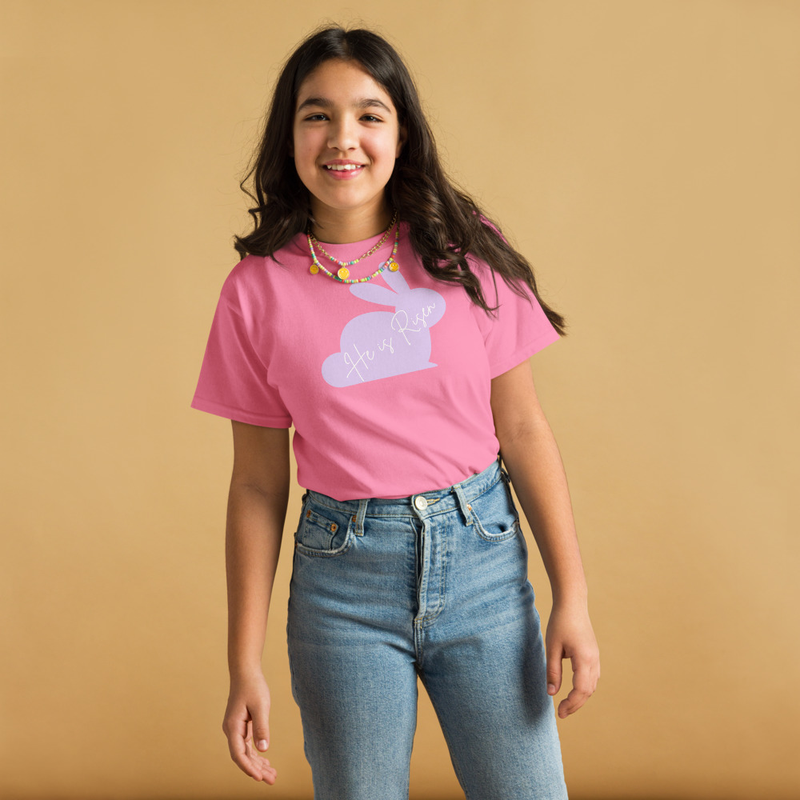 Easter He is Risen Youth T-Shirt | Seasonal Christian Easter Bunny – XL, Azalea