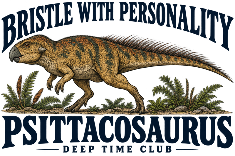 Close view of the original Bristle With Personality Psittacosaurus Tote graphic