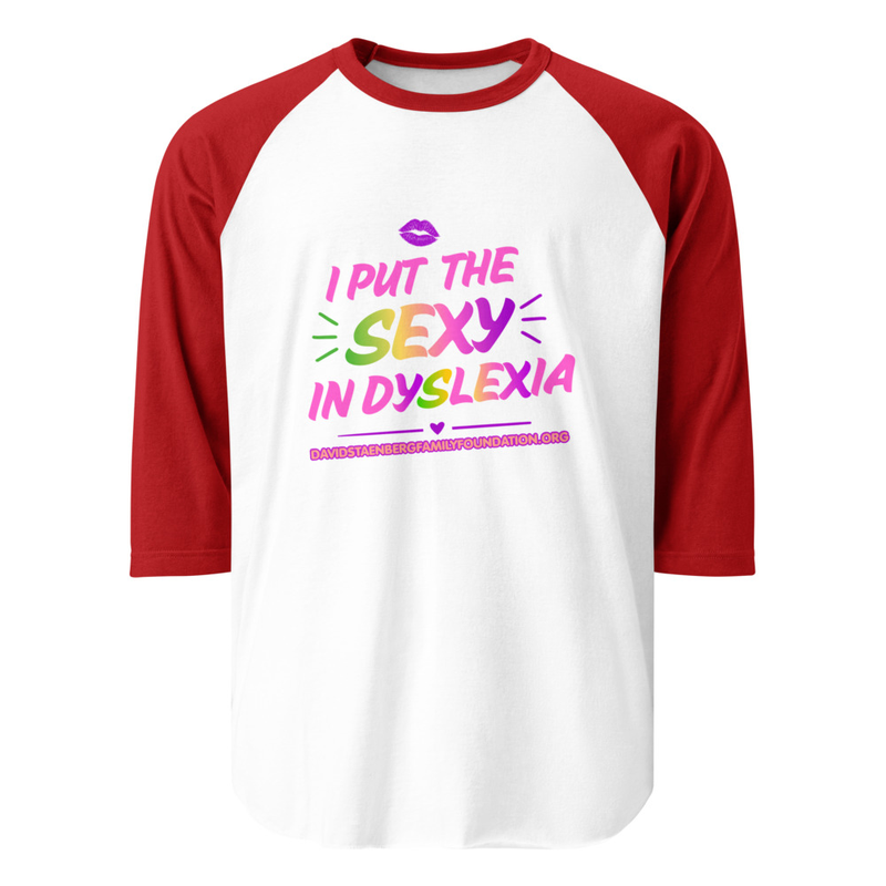 3/4 sleeve raglan shirt | Dyslexia v1 – XS, White/Red