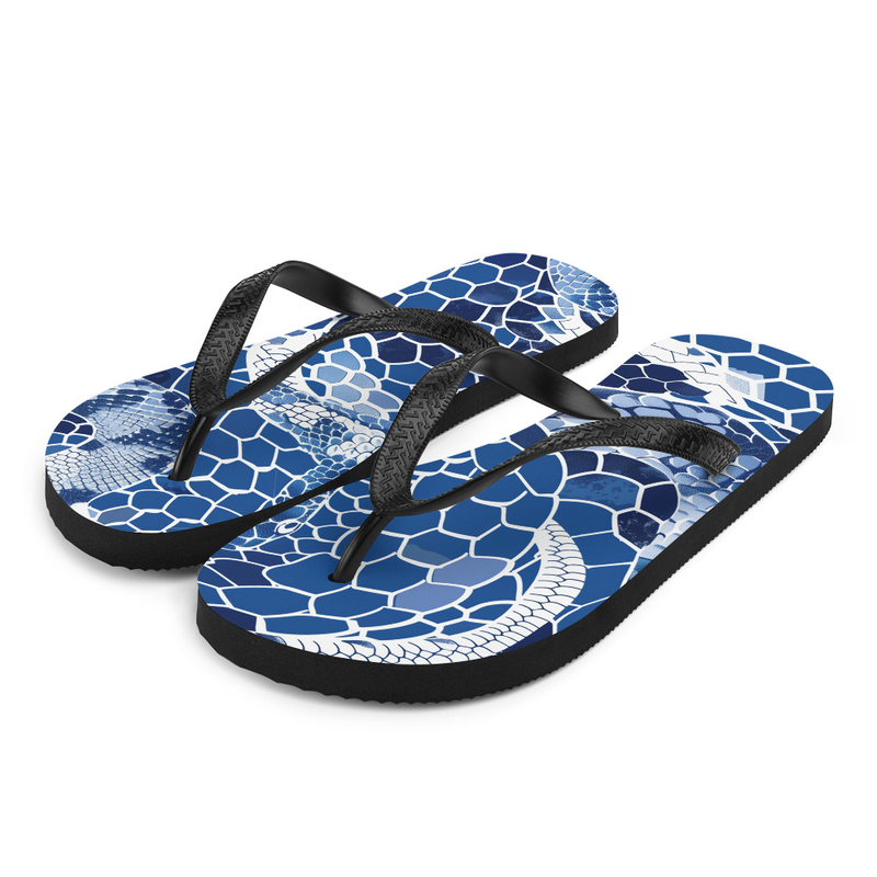Blue & White Snake Skin Flip-Flops - Home Or Outdoor Slippers