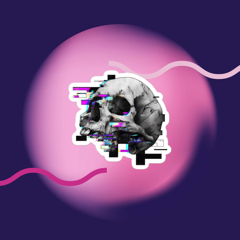 Glitch Skull Sticker – Digital Decay Edition