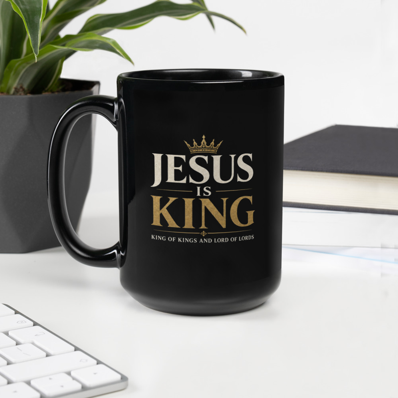Jesus is King Black Mug
