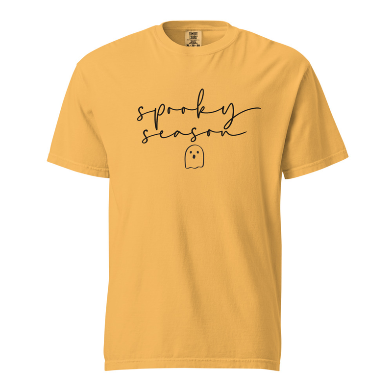 Simple Spooky Ghost Tee- Black Text – XL, Mustard