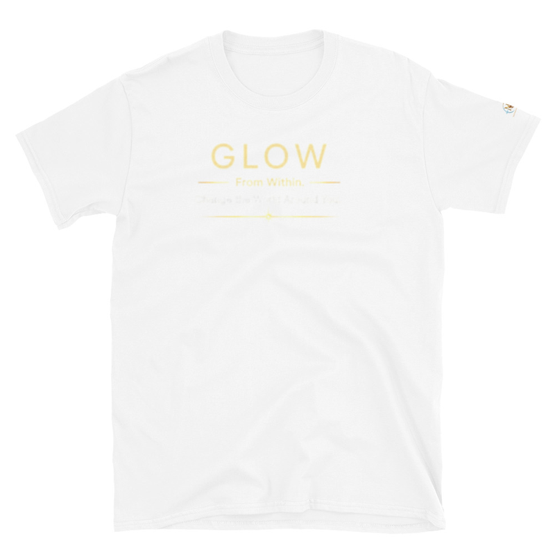 Glow Short-Sleeve Unisex T-Shirt (Warm light gold/Champagne gold letters) – S, White