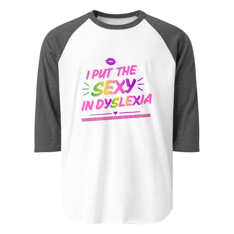 3/4 sleeve raglan shirt | Dyslexia v1 – XL, White/Heather Charcoal