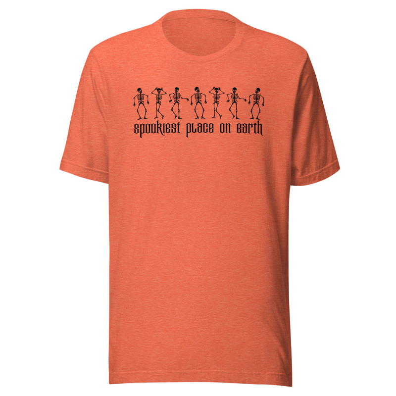 Spookiest Place On Earth Tee – S, Heather Orange