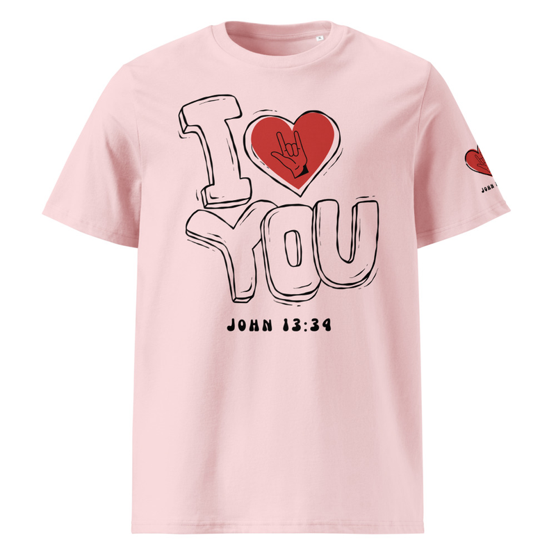 I Love you Unisex organic ribbed neck t-shirt – M, Cotton Pink