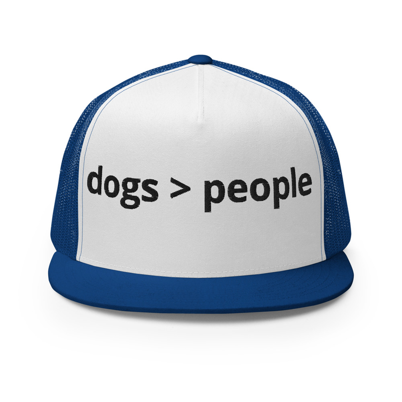 black embroidery dogs > people Trucker Cap – One size, Royal/ White/ Royal