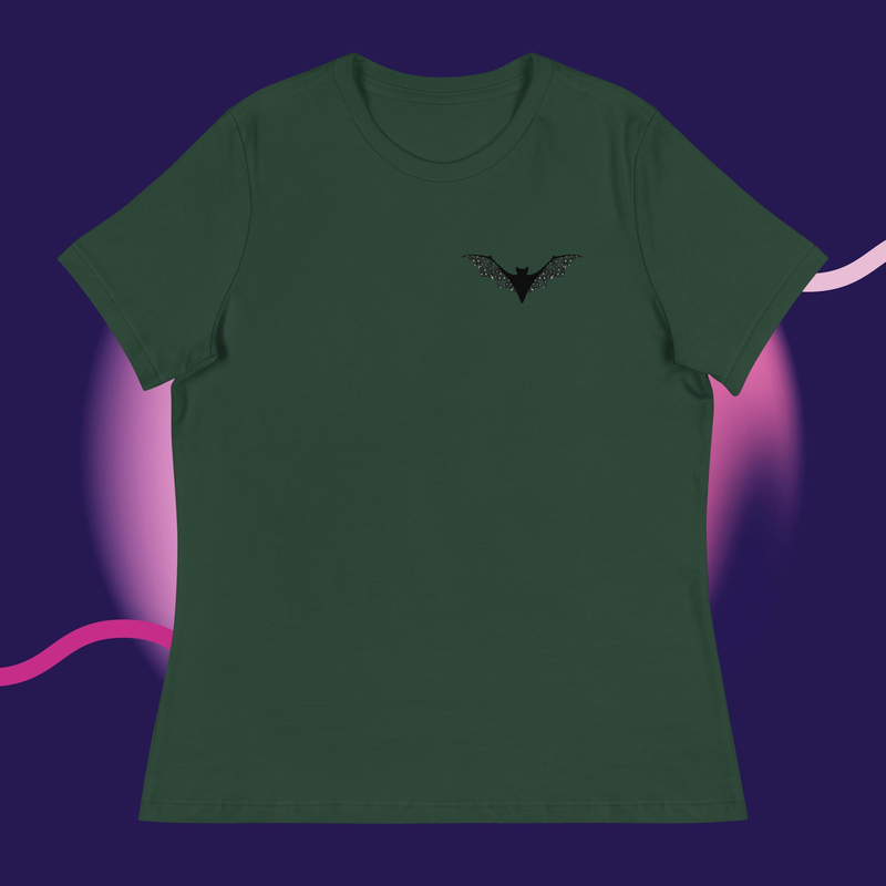Floral Bat Women's Relaxed T-Shirt – S, Forest Green