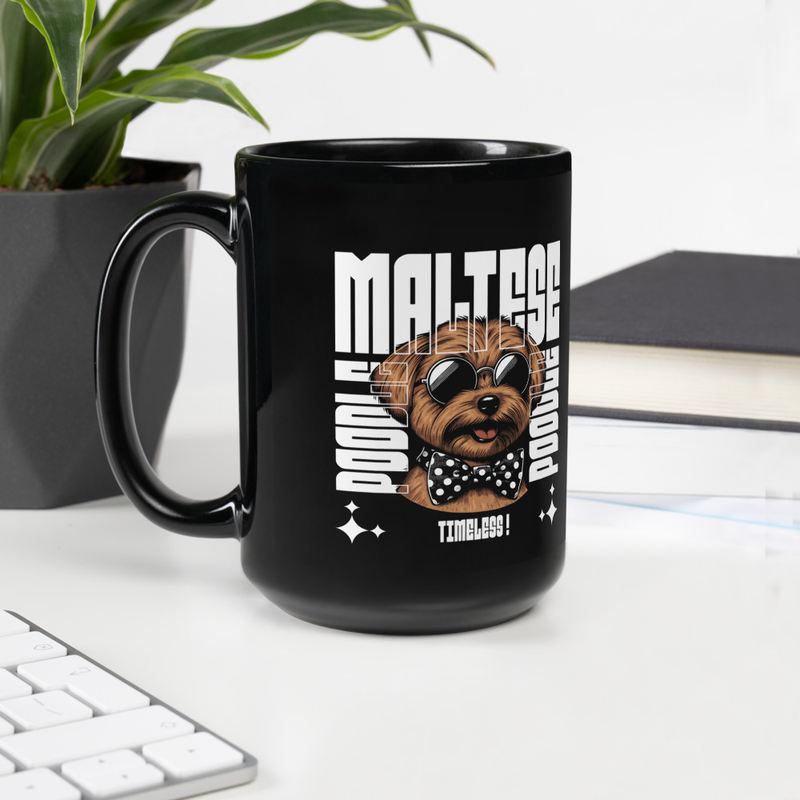 Black Glossy Mug: Maltese Puppy