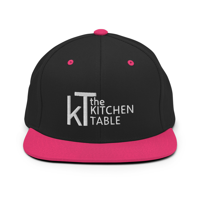 Kitchen Table White Logo Snapback Hat – One size, Black/ Neon Pink
