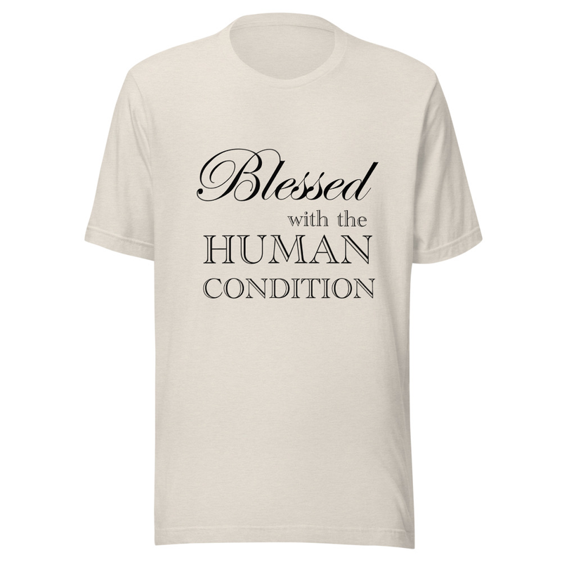 Blessed Unisex T-Shirt Black Letters – L, Heather Dust
