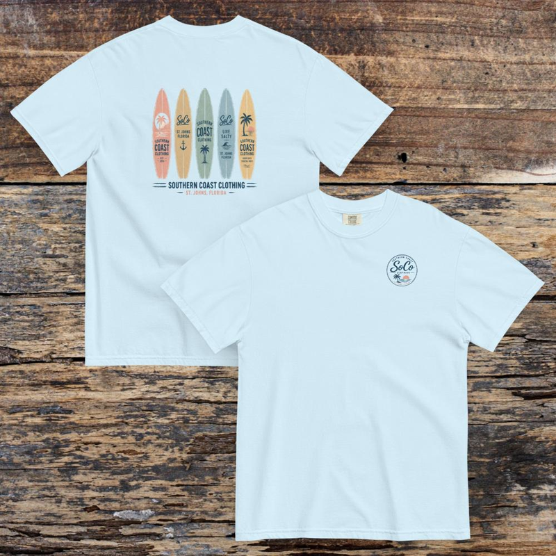 Retro Surfboard collection Comfort Colors® Unisex Tee from Southern Coast Clothing Co.