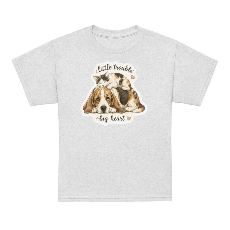 Youth t-shirt-Beau & Emma Little Trouble, Big Heart – XS, Ash