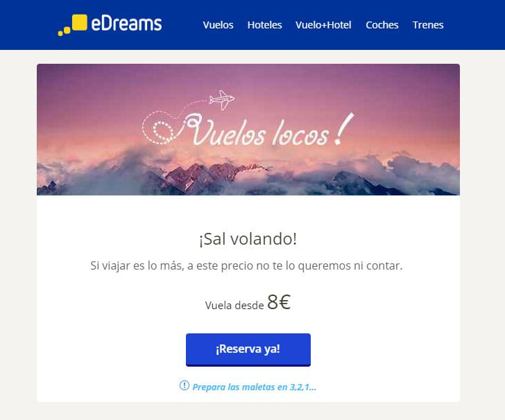 estrategia email edreams CTA