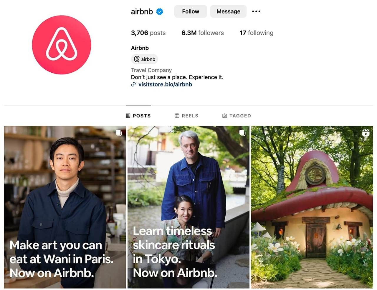 Airbnb Instagram profile screenshot.