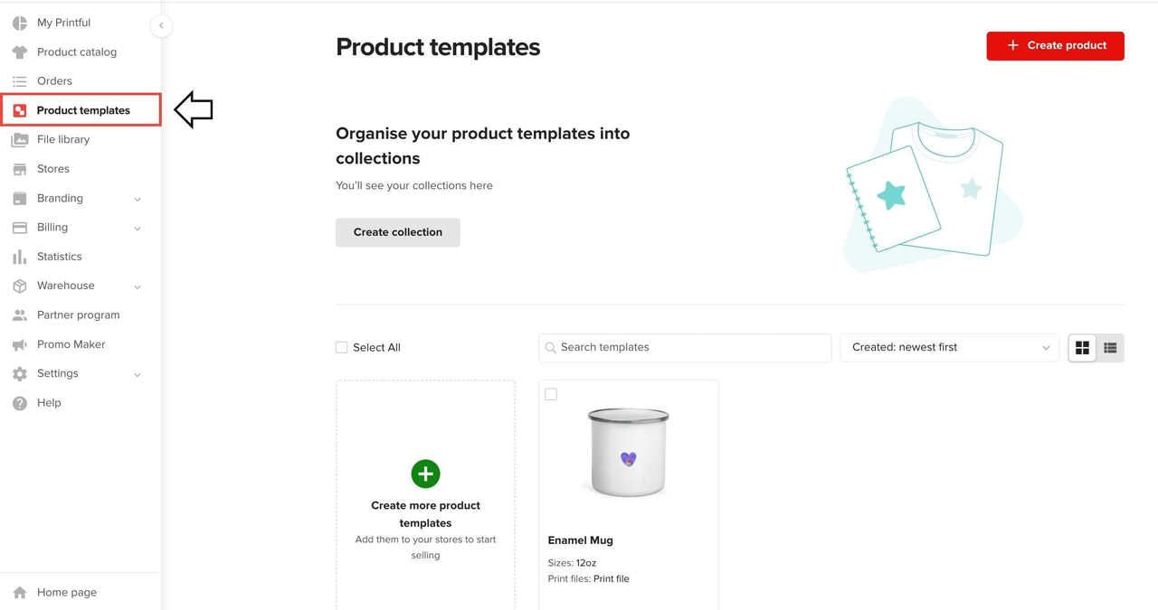 Temaplates section on the dashboard