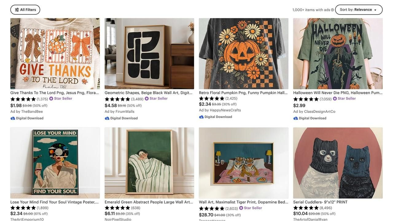 Etsy poster search page screenshot.
