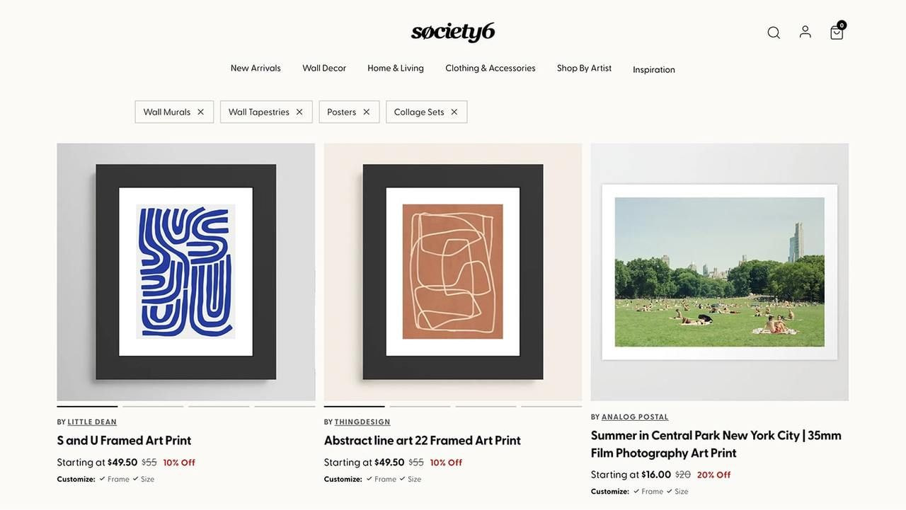 Society6 print page screenshot.